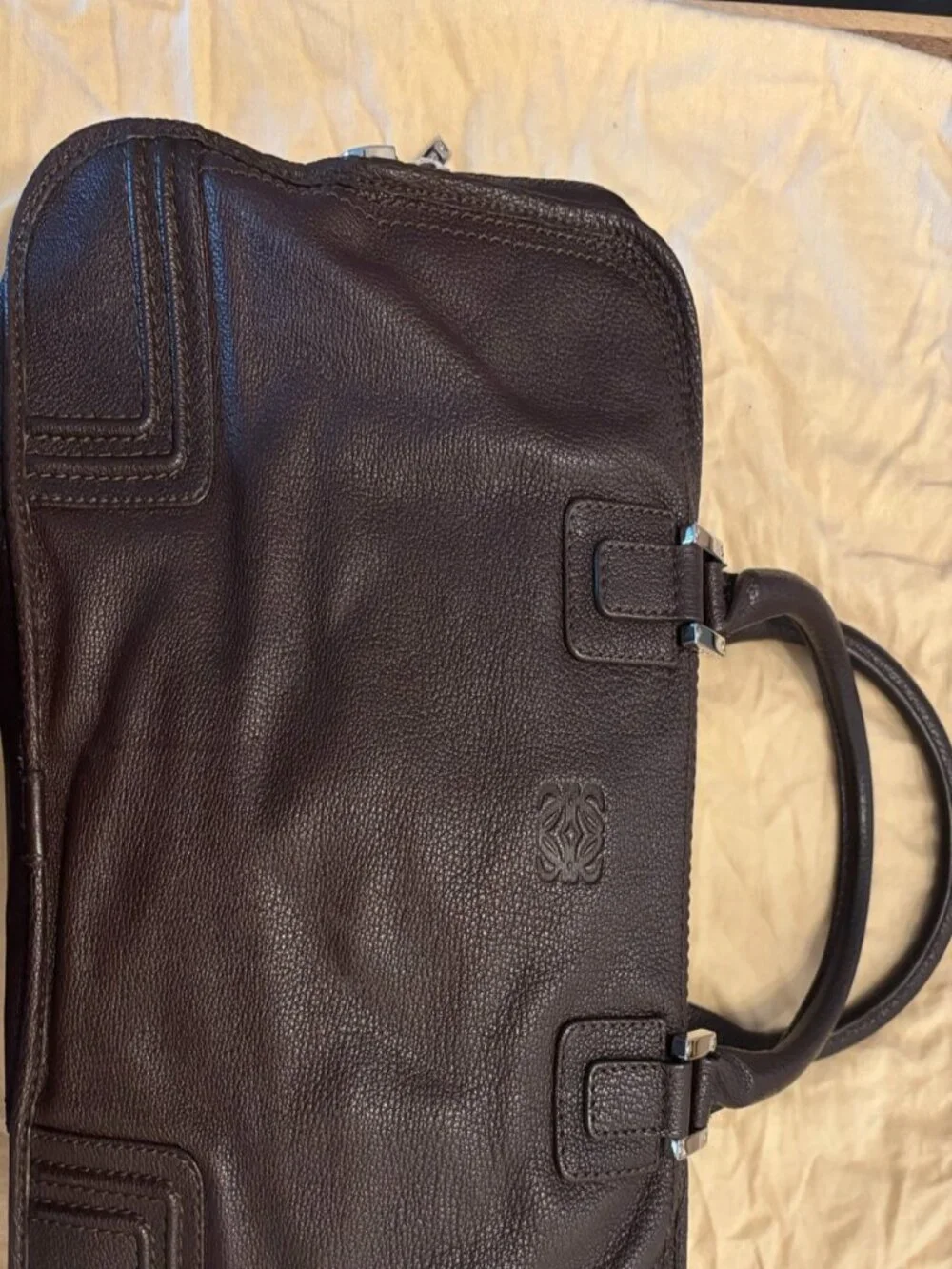 LOEWE Brown Pebbled Leather 2-Way Briefcase Business Bag w/ Strap & Dust Bag